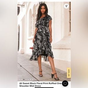 Lulus NEW: NEVER WORN All Sweet Black Floral Print Ruffled One-Shoulder Dress